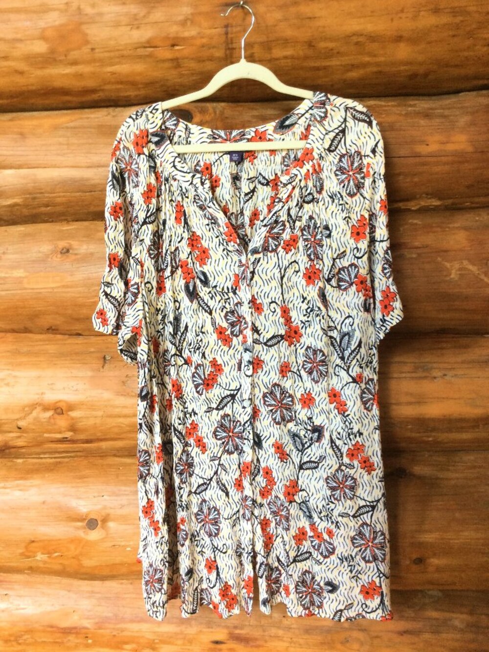 Roamans Floral Short Sleeve Gauzy Lightweight V-Neck Boho Tunic Top Size 30W
